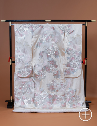 C-13 色打掛 白×シルバー×ピンク 凛華鶴