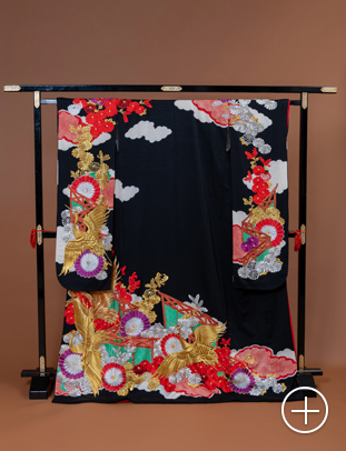 F-04 引き振袖 黒 祝九重