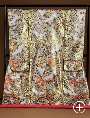 2_010 金緑 桜 芍薬 菊 四季花に飛鶴文様